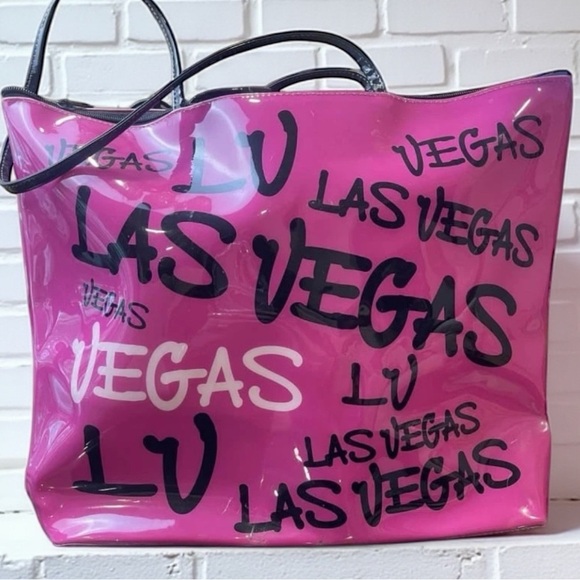 Las Vegas Pink Black Tote Bag Shoulder Bag Souvenir LV - Picture 1 of 5
